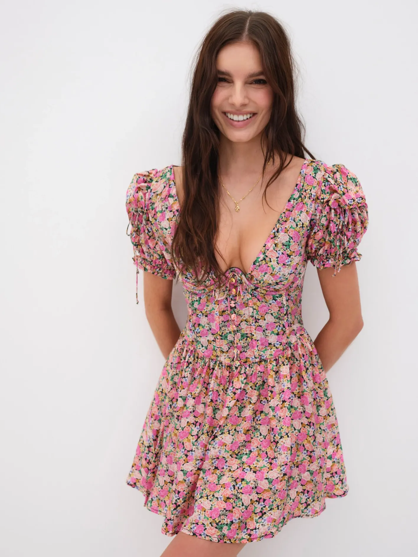 paulina_puff_sleeve_mini__0-1.webp Woman For Love & Lemons Paulina Puff Sleeve Mini Dress