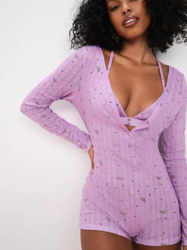 Woman For Love & Lemons Pointelle Deep V Onesie