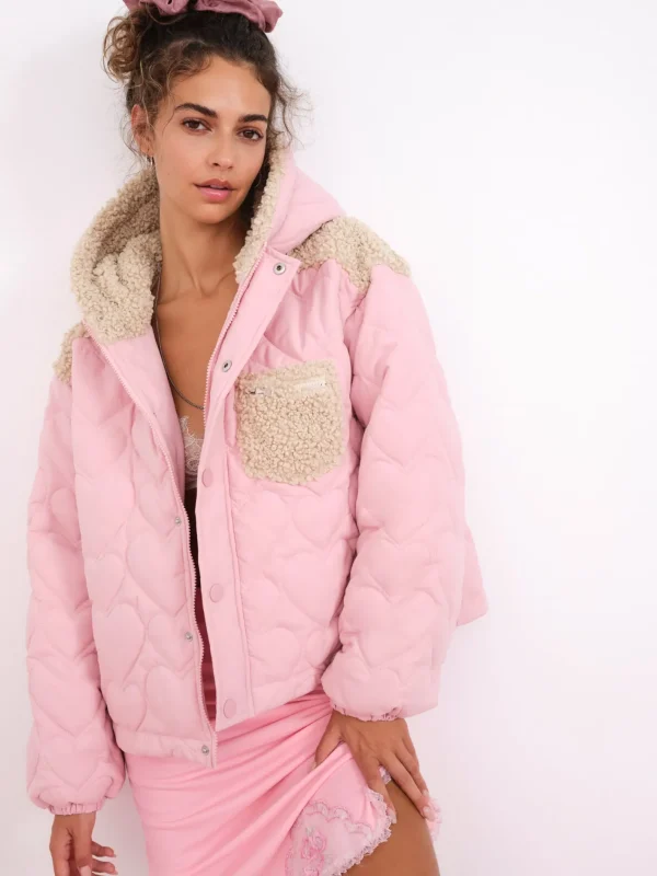 Woman For Love & Lemons Puffer Jacket With Ruffle Trim & Heart Embossing